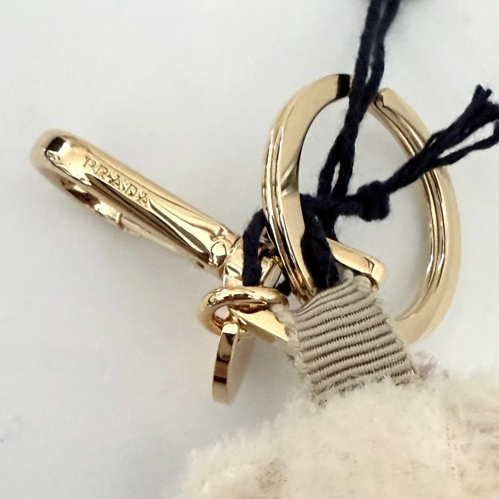 Prada Orsetto Grace Bear Keychain Pink Satin Dress Gold Hardware 1TO067